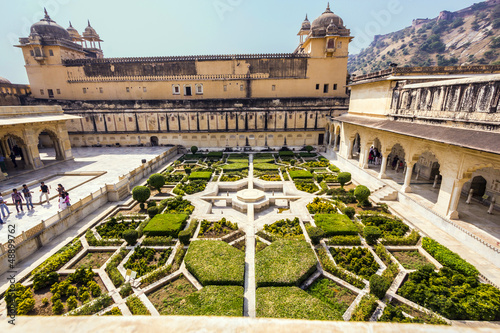 Beautiful gardens in Amer Fort, Jaipur, India
