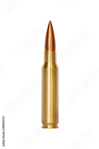 A rifle bullet over white background