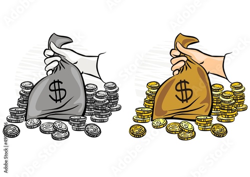 monety i worek pieniędzy kolorowa ilustracja finansowa