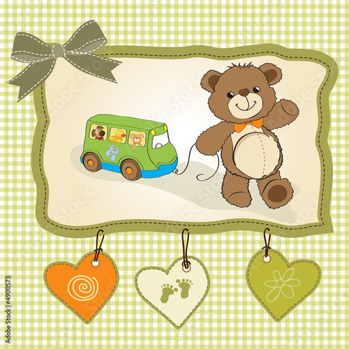 baby shower card with cute teddy bear