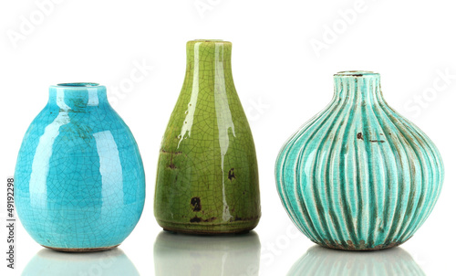 Decorative ceramic vases isolated on white