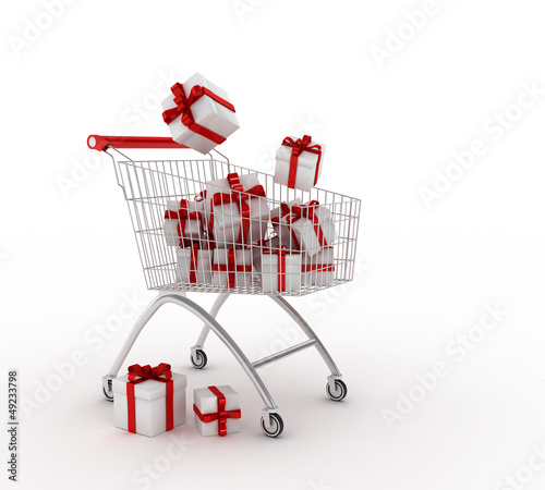 Shopping cart 3D with gifts