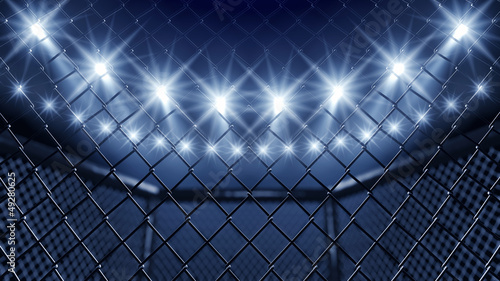 MMA cage and floodlights
