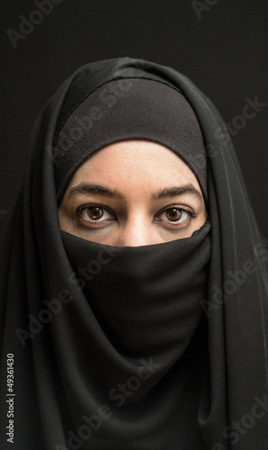 woman in burka over dark background