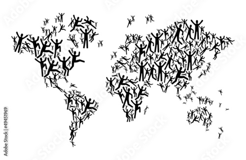 World map people icon background