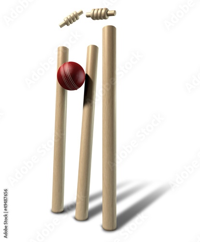 Cricket Ball Hitting Wickets Perspective Isolated