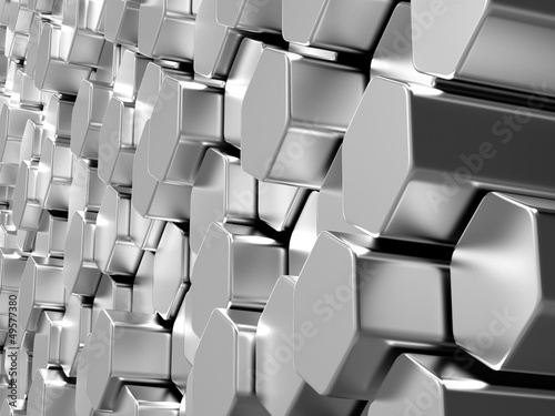 Shiny hexagon metal bars background