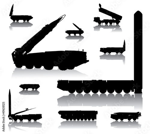 Missile launcher silhouettes set. Vector on separate layers