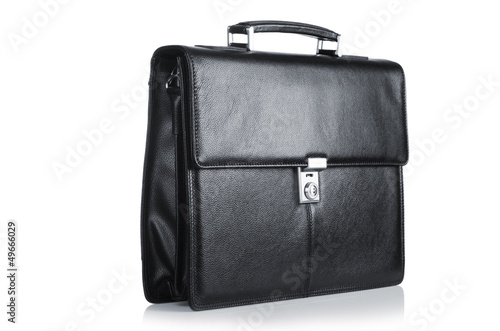 Black leather briefcase isolated on the white