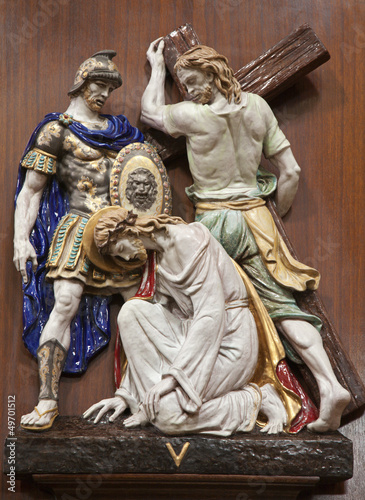 Verona - Jesus fall under cross. One part of ceramic coss wa