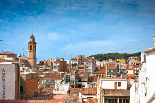 View of the Calella's Church with its tower. Spain