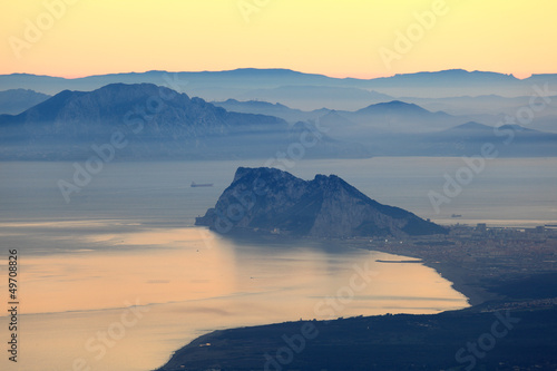 The Rock of Gibraltar and African Coast at sunset