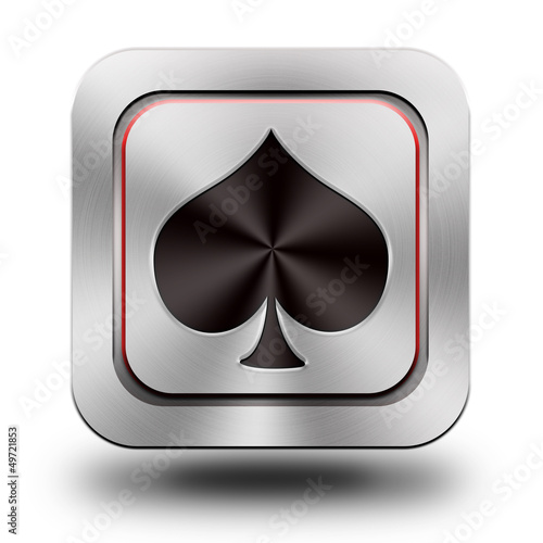 Playing Card, pik, aluminum glossy icon, button