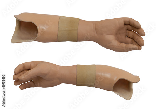 Two view of the prosthetic arm isolated on a white background