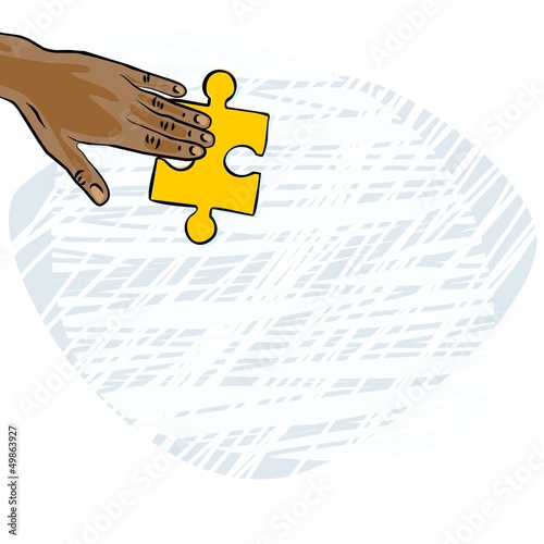 dłoń amerykanina azjaty żółte puzzle ilustracja kolor