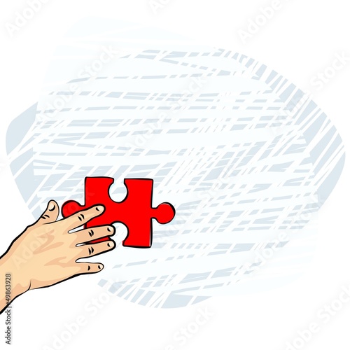 dłoń europejczyka czerwone puzzle ilustracja kolor