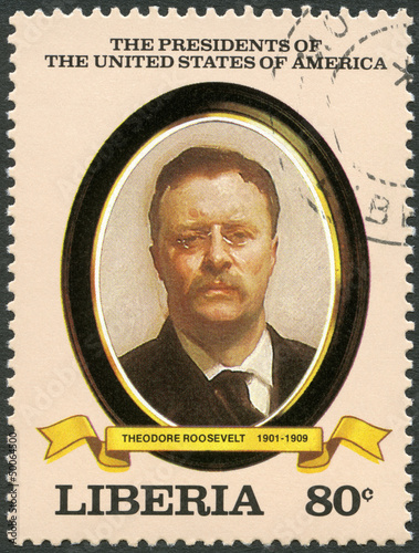 LIBERIA - 1982: shows President Theodore Roosevelt (1901-1909)