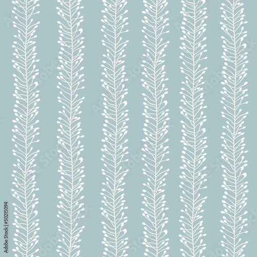 Seamless blue pattern with floral stripes