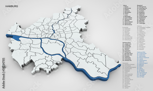 Hamburg / Stadtteile / sehr detailreich / Beschriftung