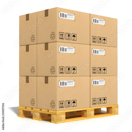 Cardboard boxes on shipping pallet