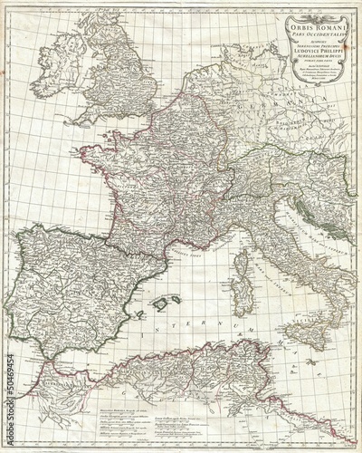 Vestern Roman Empire vintage map. 1763