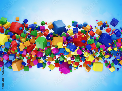 Abstract Illustration of Colorful Cubes on blue background