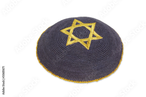 Knitted kippah with embroidered golden David star