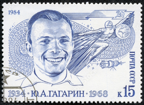 stamp printed in USSR shows Portrait of Yuri Gagarin