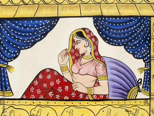 Femme langoureusement allongée, peinture indienne.