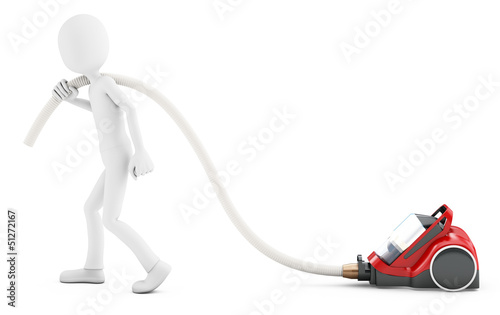 3d man with vacuum cleaner
