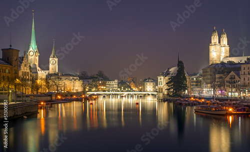 The skyline of Zurich at night