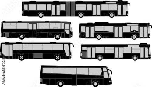 Vector pack of various bus silhouettes