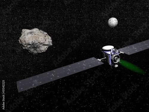 Dawn spacecraft, Vesta and Ceres - 3D render