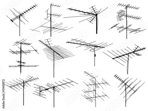 Set of silhouettes of different television aerial wire.