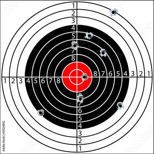 Shooting target with bullet holes, vector