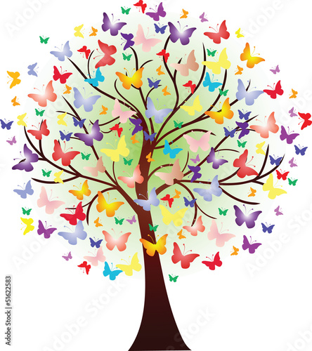 Vector beautiful spring tree, consisting of butterflies