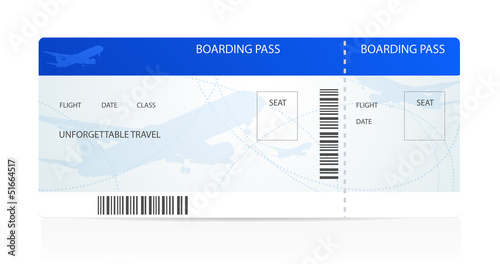 Blue boarding pass with aircraft (airplane / plane) silhouette