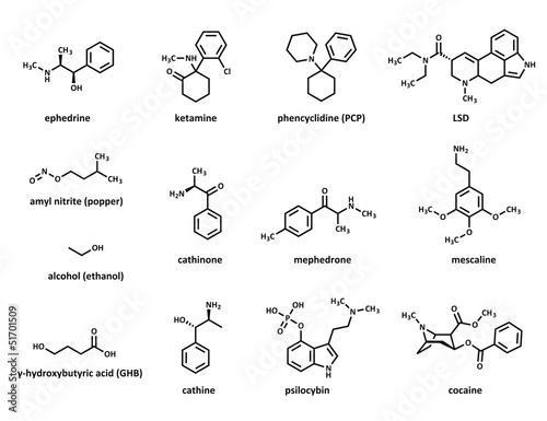 Recreational drugs: ephedrine, ketamine, phencyclidine (PCP), ..
