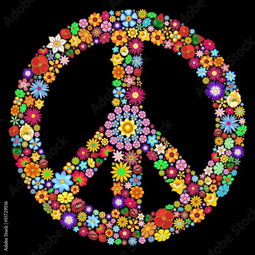 Peace Symbol Groovy Flowers Design-Pace Simbolo Floreale