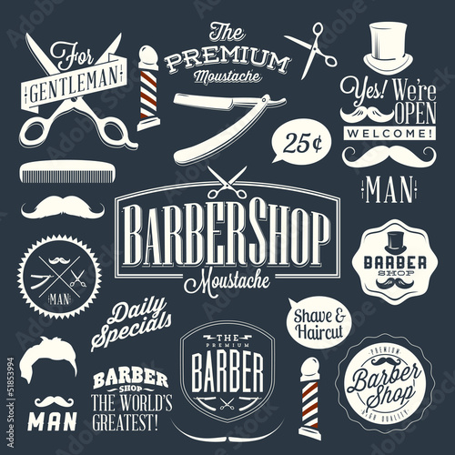 Set of vintage barber shop labels
