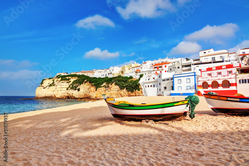 Portuguese beach villa in Carvoeiro classic fishing boats. Summe