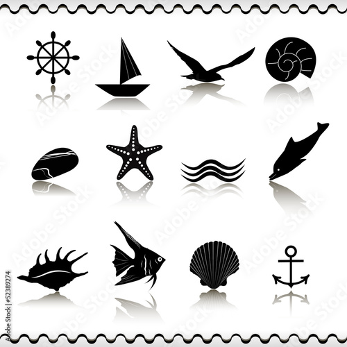 Icons sea and marine life. EPS 10