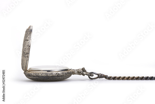 Antique pocket watch isolated on white background.