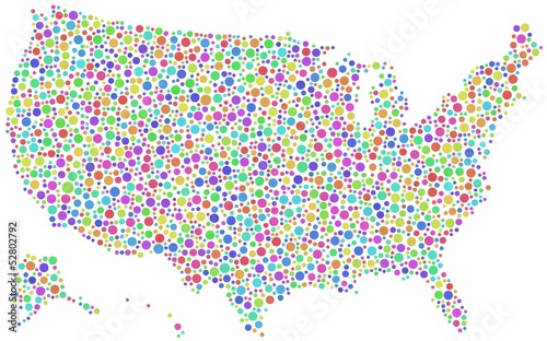 Map of USA - America - in a mosaic of harlequin circles