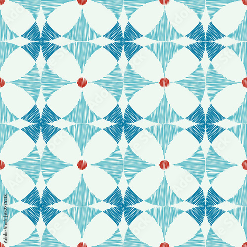 Vector geometric blue red ikat seamless pattern background with