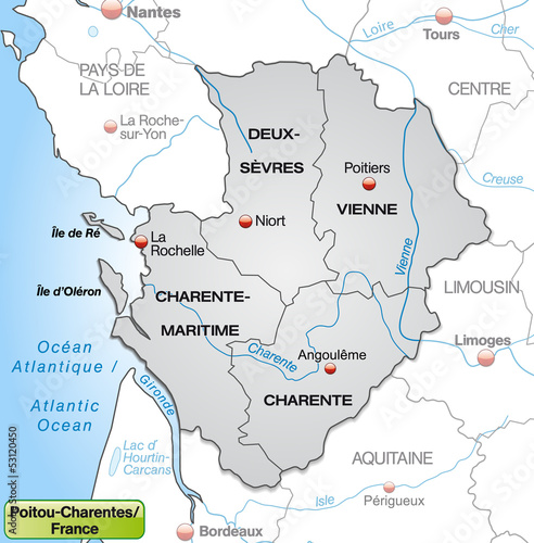 Karte der Region Poitou-Charentes in Frankreich mit Umland
