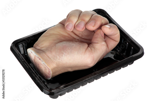 Hand in a tray