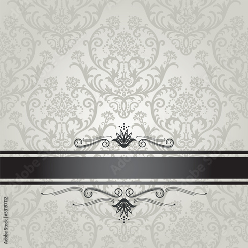 Luxury silver floral wallpaper pattern with black border