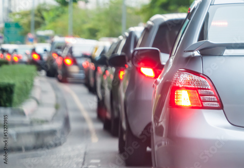 Car queue in the bad traffic road