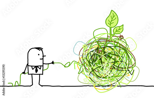 man untangling a green knot